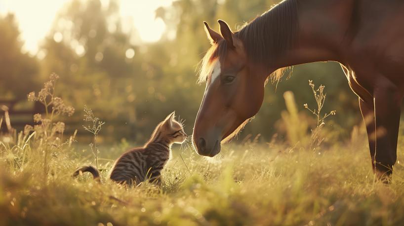 vecteezy ai generated unlikely pair tabby cat and brown horse share 40723409